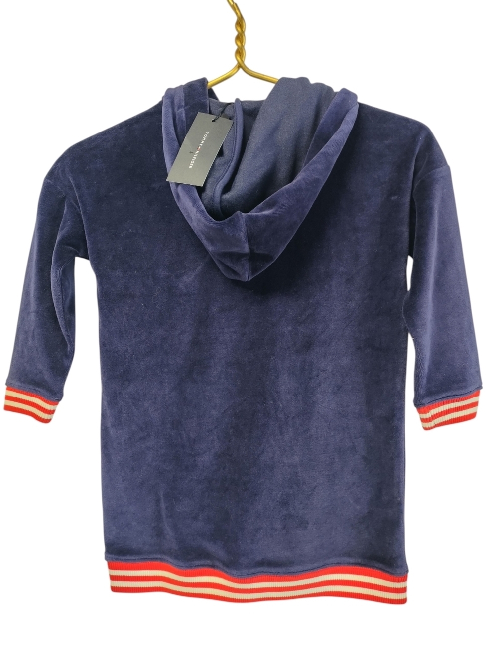 Tommy Hilfiger Purple Velour Hoodie Size 4 Kids Embroidered Pocket Pullover NWT - Picture 3 of 6